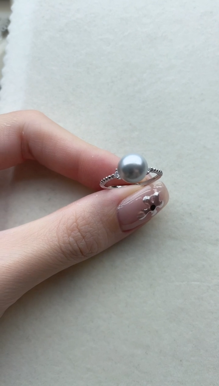 银S925镶嵌海水珍珠戒指7