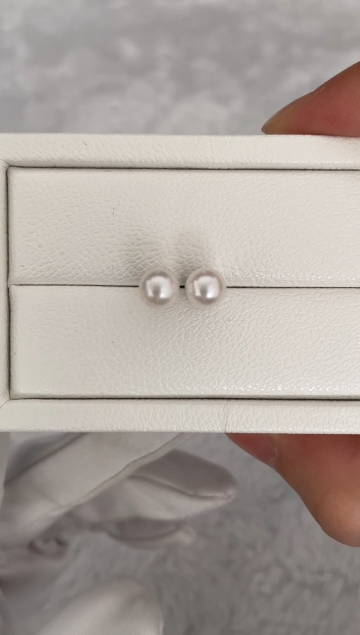 银S925镶嵌耳钉海水珍珠AK素钉7-7.5mm