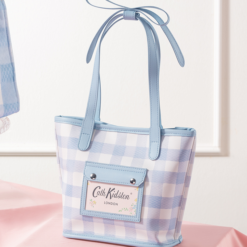 【名创优品XCathKidston联名】花园工坊系列甜心蓝格蝴蝶结托特包
