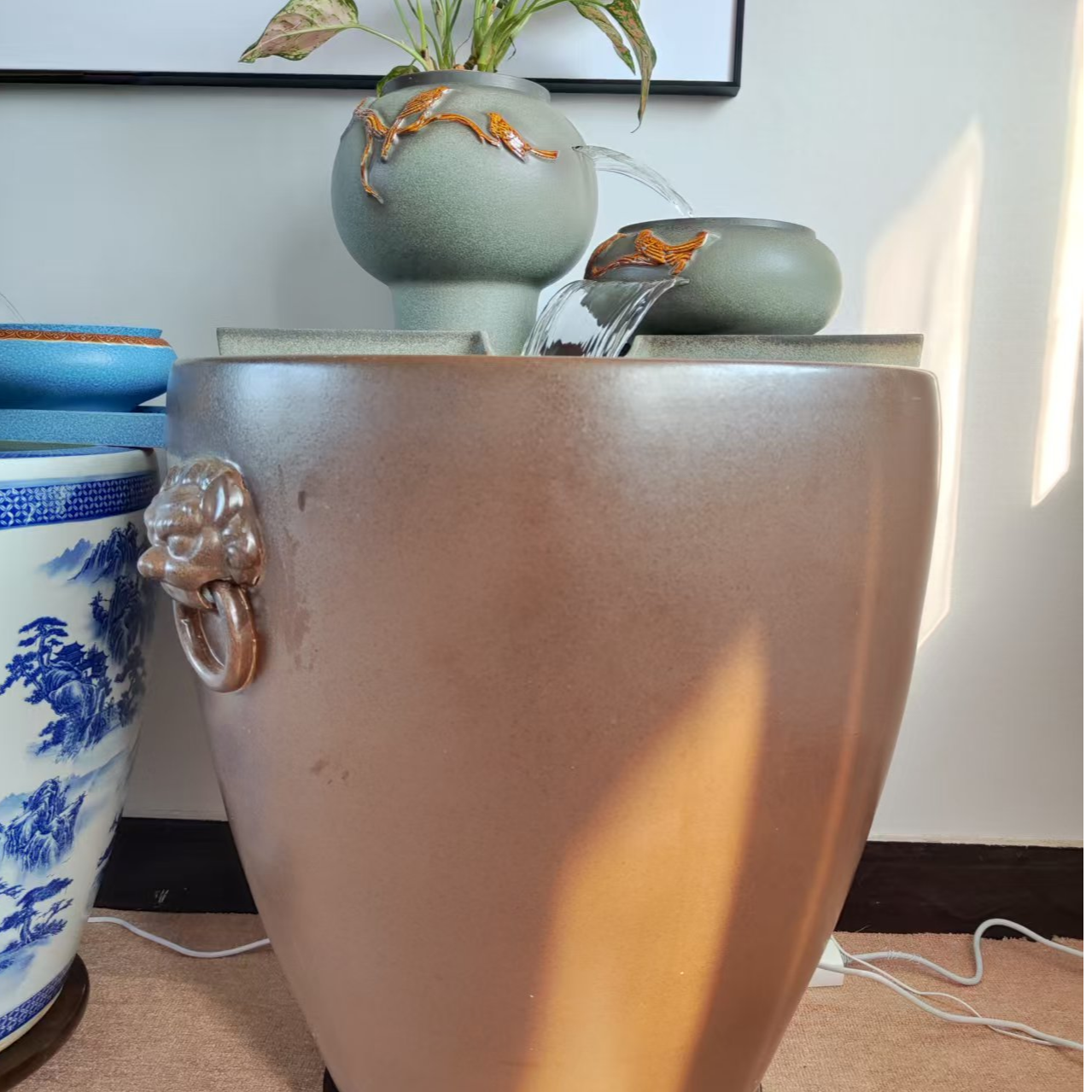 双喜临门加高缸成套循环水鱼缸造景过滤增氧古法生态养鱼组合摆件