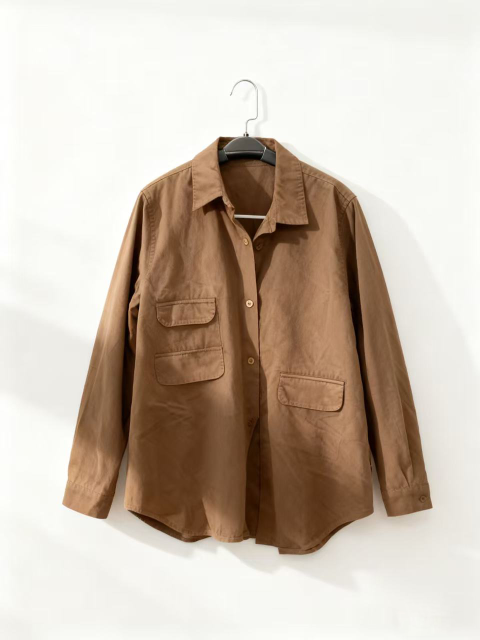 【佳老板】“901”日系纽扣复古衬衣春季衬衫长袖休闲风休闲中长款