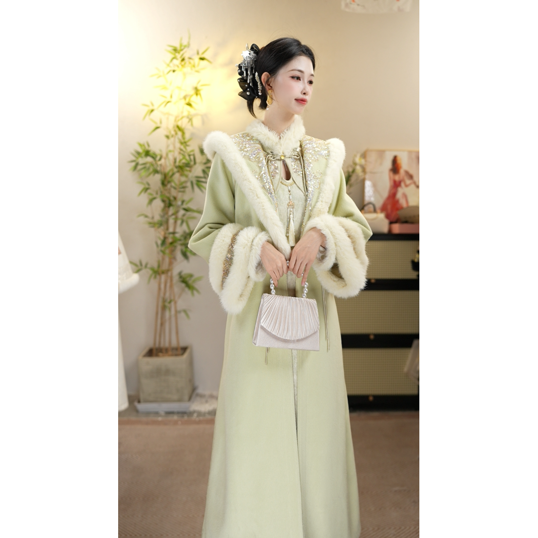 【花想容·青青茉莉】冬季新款复古加绒显瘦保暖女装套装（5902+5962）