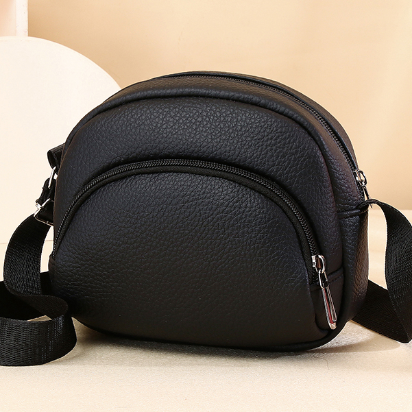 女士斜挎包单肩包时尚休闲百搭黑色小包包荔枝纹