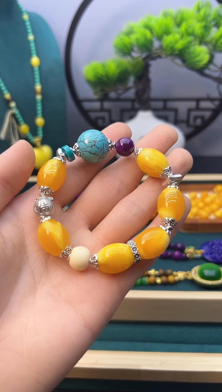 【闪购商品】蜜蜡手链银S925镶嵌S295