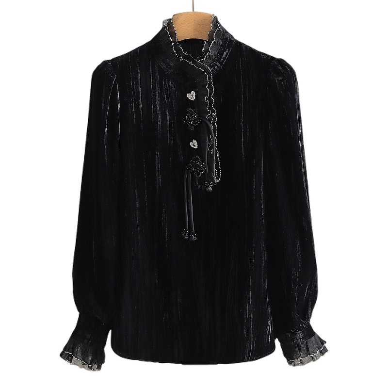 【开播福利】小清新木耳边流苏宽松长袖雪纺衫#QPE48S004