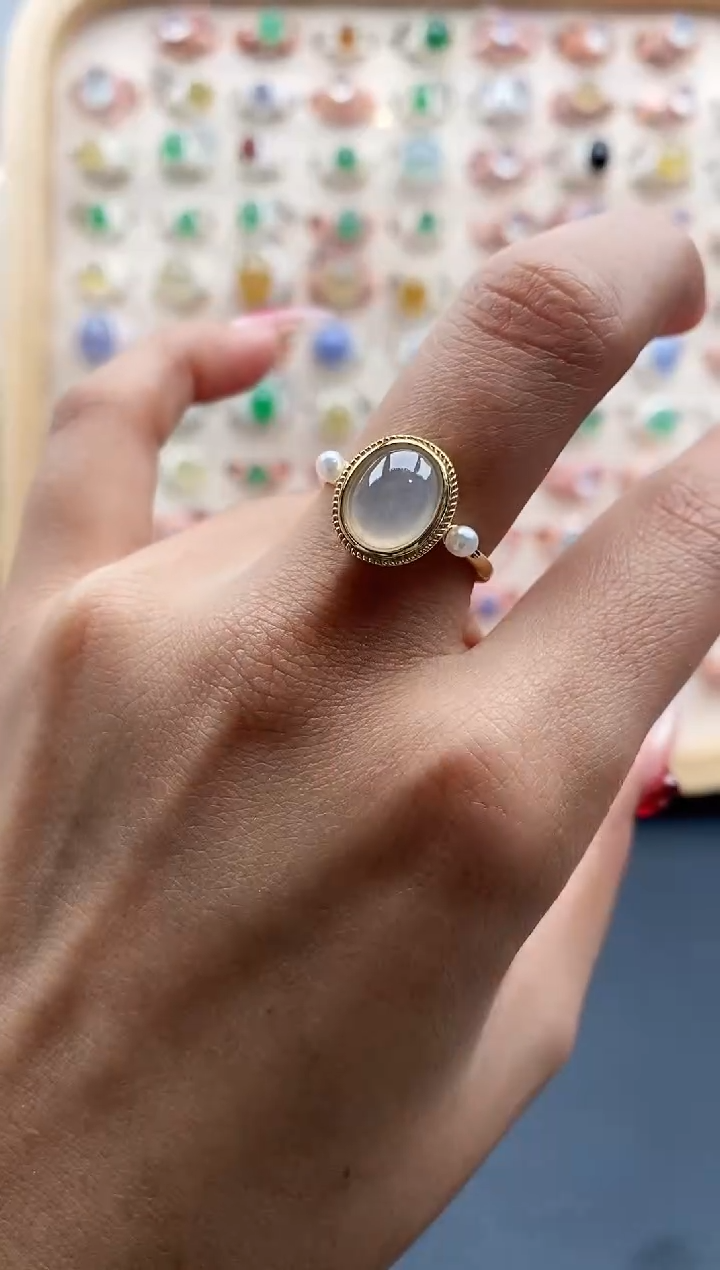 【闪购商品】翡翠戒指银S925镶嵌缅甸天然A货翡翠111 9+