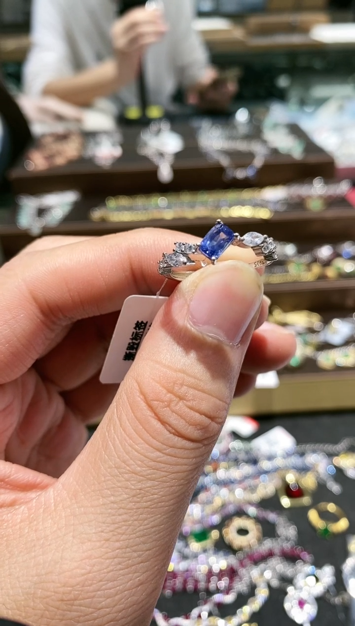 【闪购商品】蓝宝石戒指银S925镀金镶嵌戒指