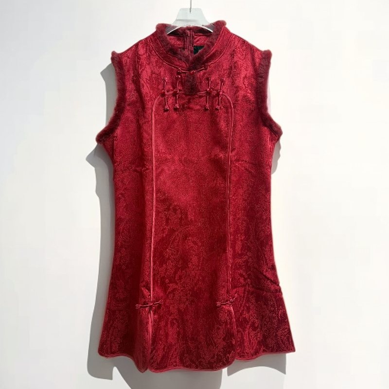 【好鑫晴】冬季新款2025新中式双襟盘扣拼接马甲裙女国风大码裙子