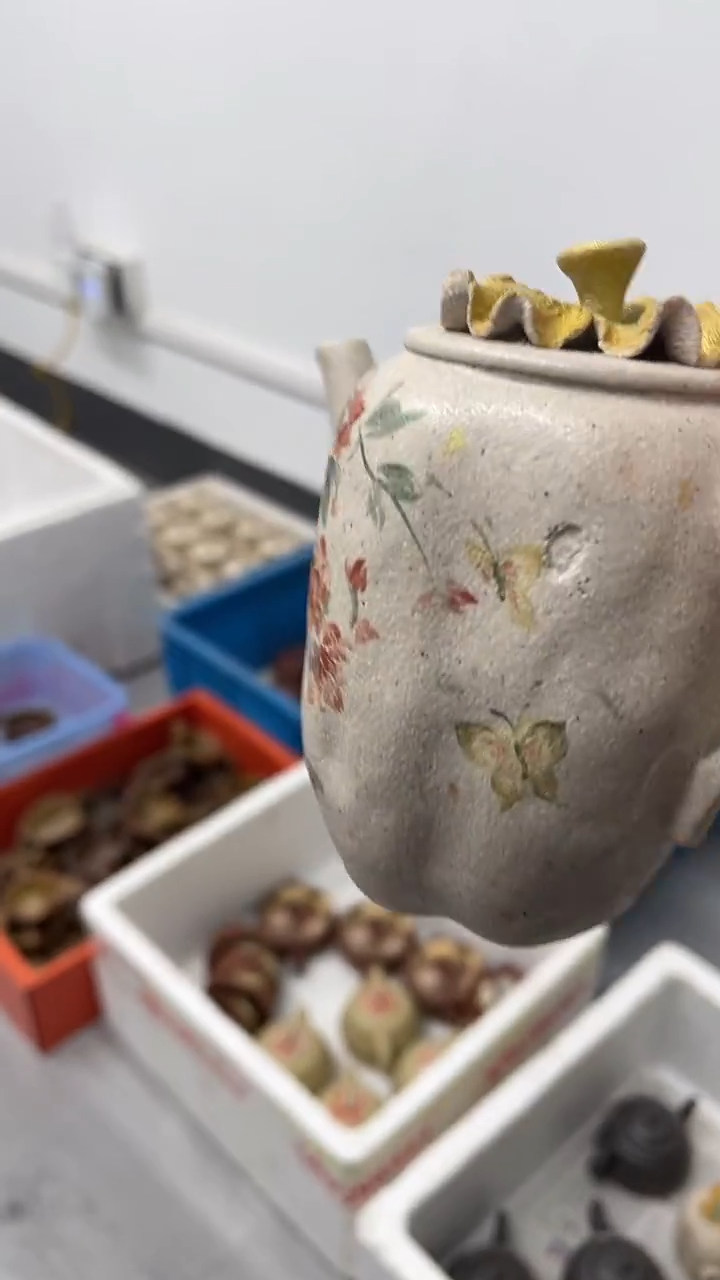 茶壶紫砂白玉段桃花彩金柿子壶