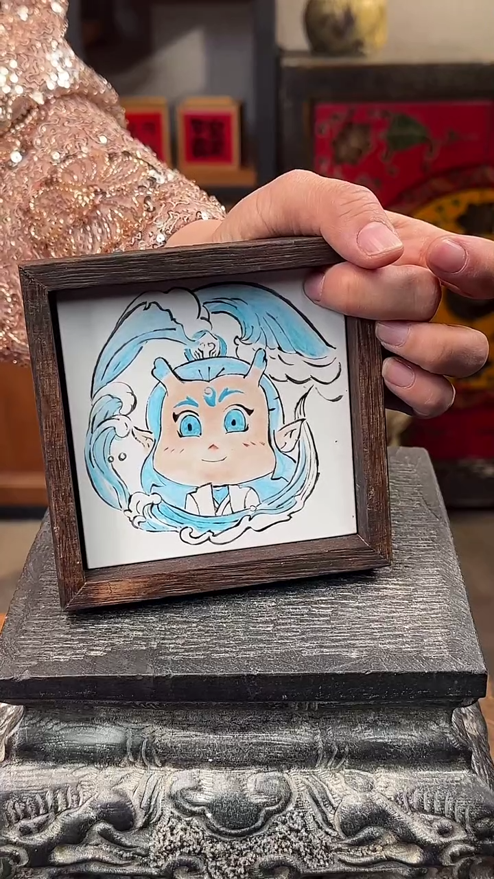 【闪购商品】摆件釉上彩陶瓷实木茶盘