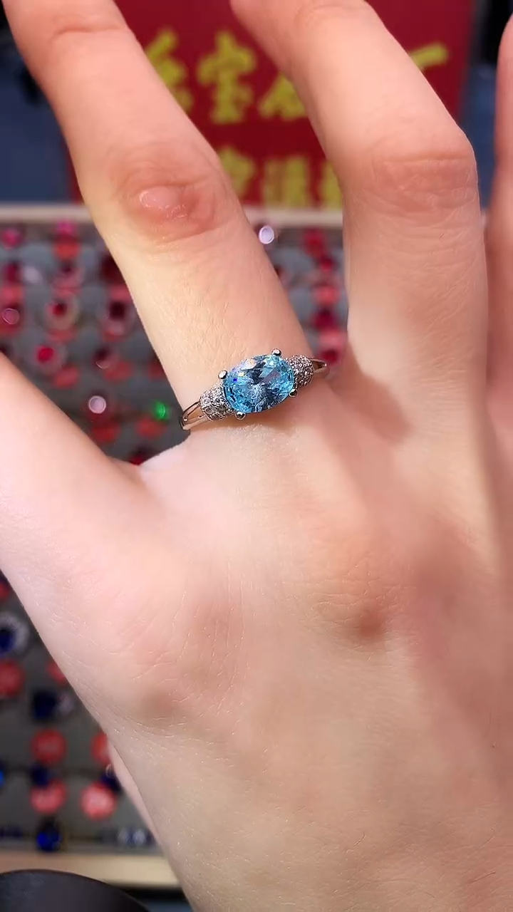 【闪购商品】海蓝宝石戒圈银S925镶嵌1111