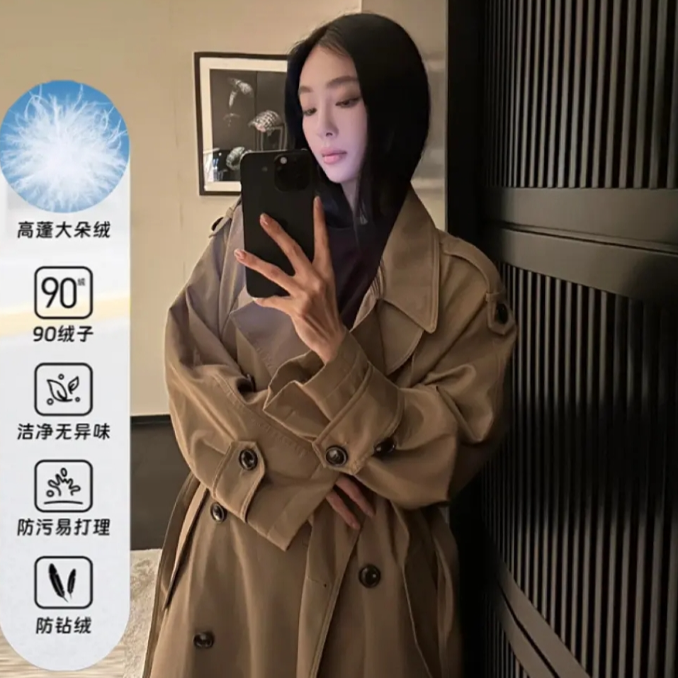 【巴黎旧梦】白鸭绒羽绒风衣外套女加长款2025新款高个子高级感