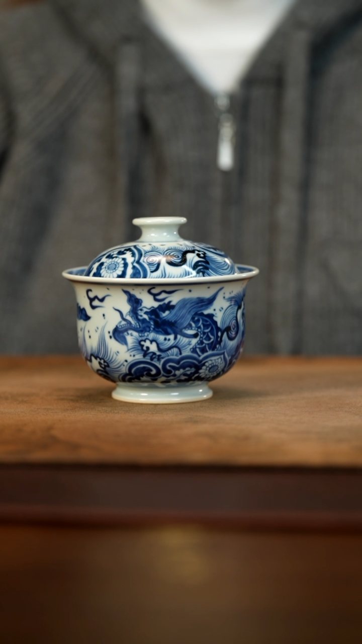 【闪购商品】青花穿花龙两才盖碗