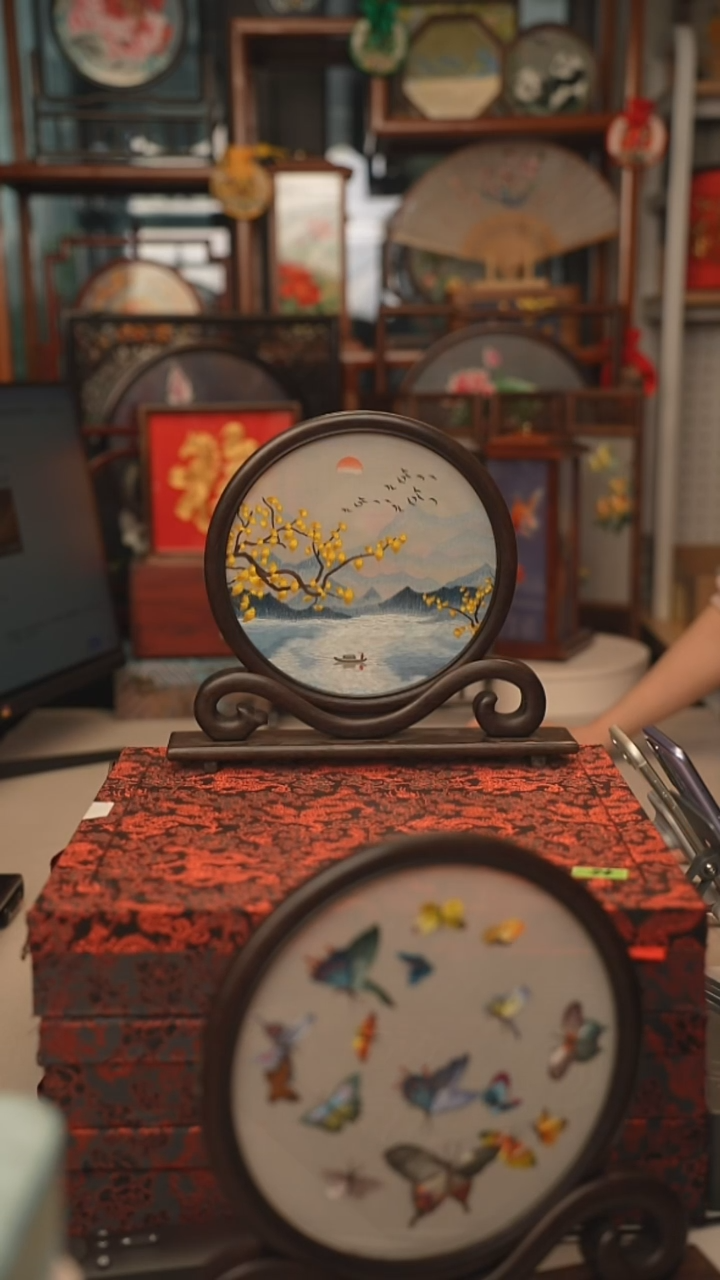 扇子摆件摆台双面绣花