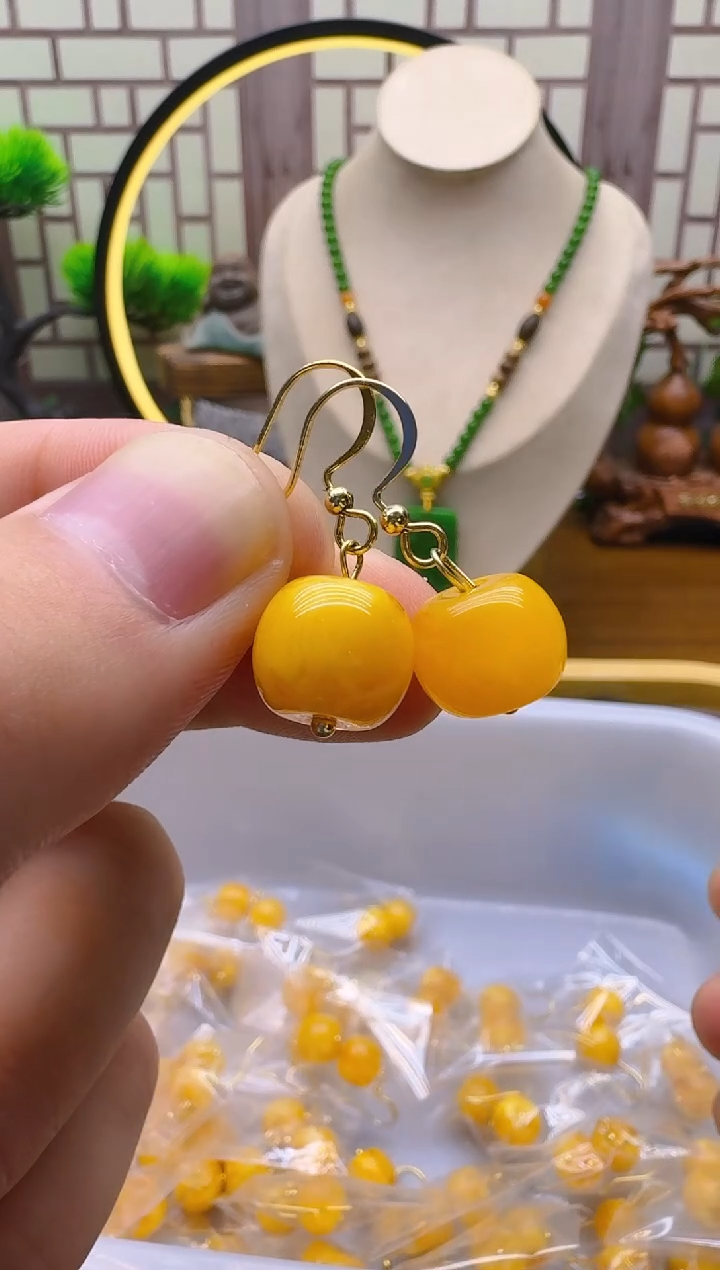 蜜蜡14K金镶嵌耳饰E01    
