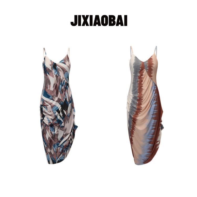 【纪小白】原创夏季连衣裙吊带长裙印花冰棉度假风舞者轻奢欧若风