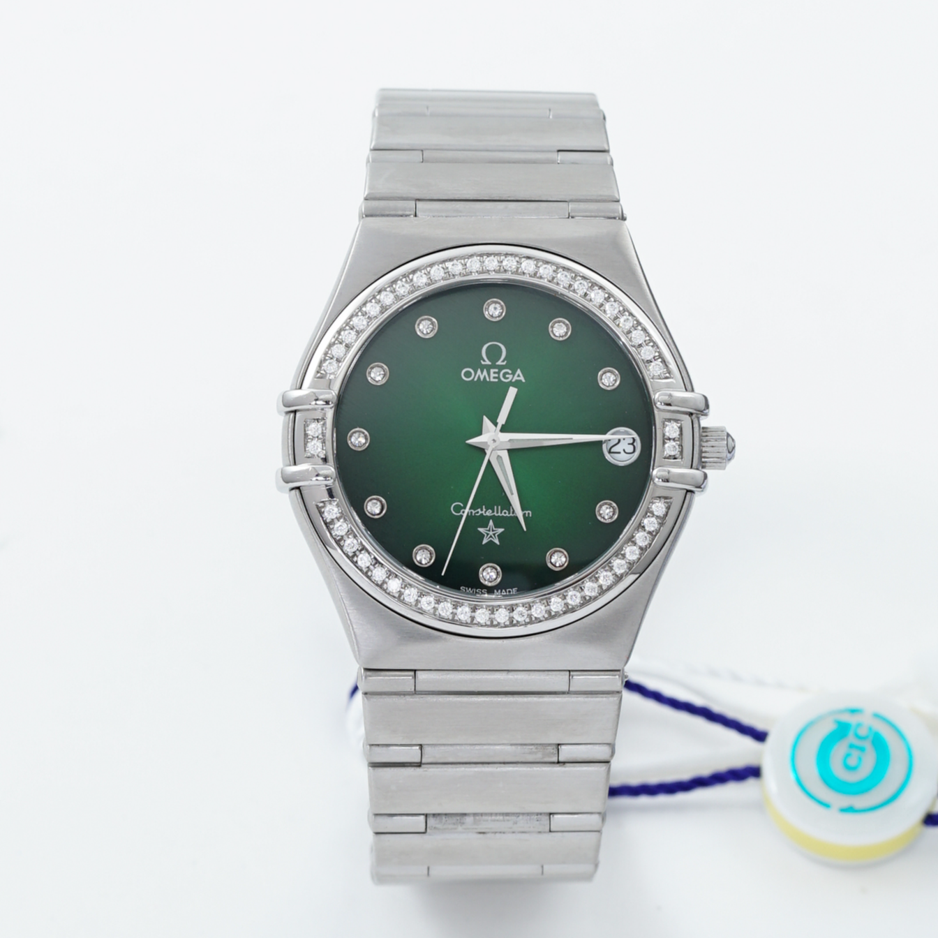 99新 Omega/欧米茄 星座/暗夜绿/钻刻石英/九月/33盘/7.45/HD