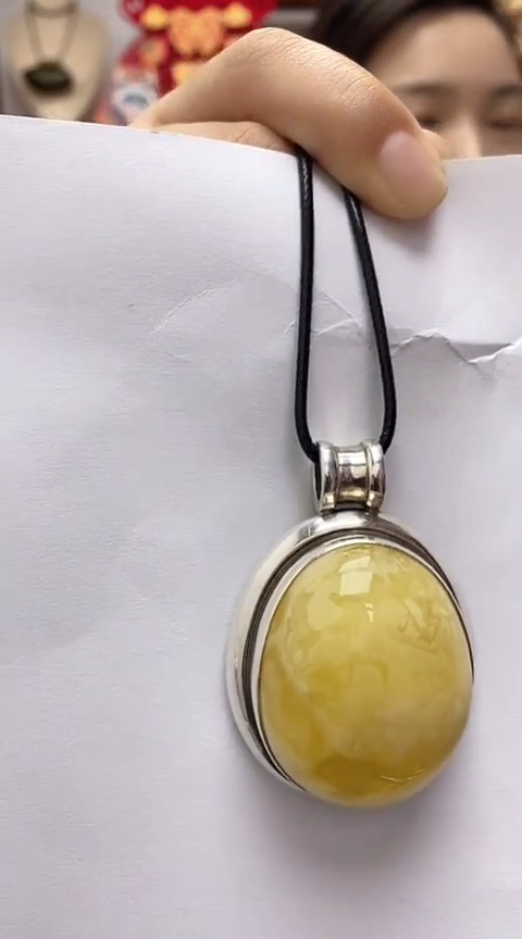 【闪购商品】琥珀裸石银S925镶嵌蜜蜡吊坠