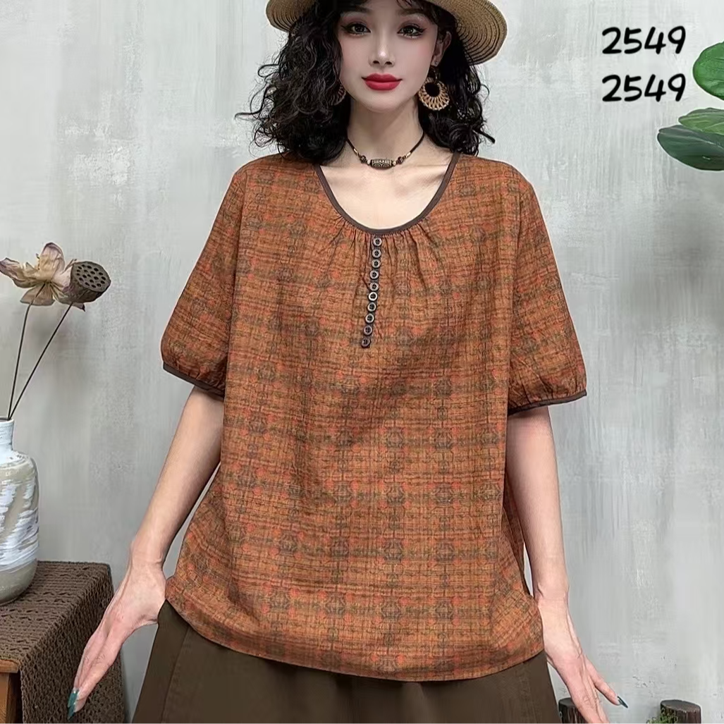 9516新款夏季复古时尚减龄气质碎花T恤小衫QZ