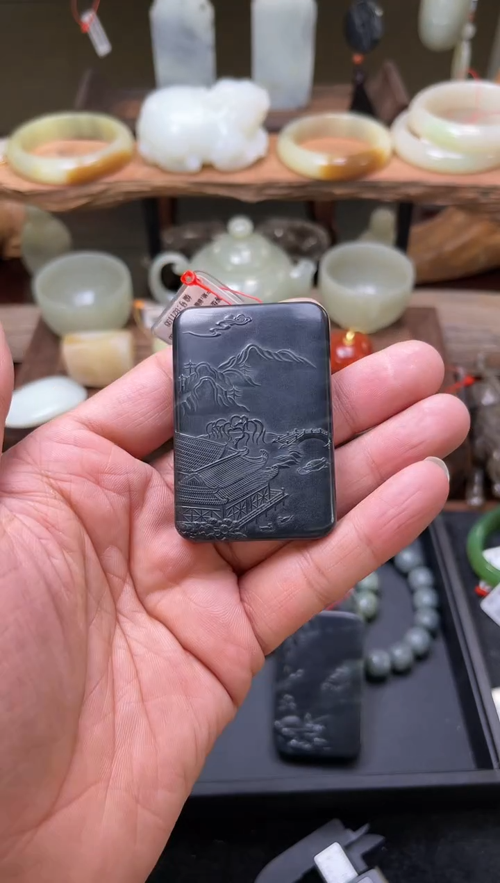 【闪购商品】和田玉吊坠未镶嵌若羌毛毛矿青花山水牌821193