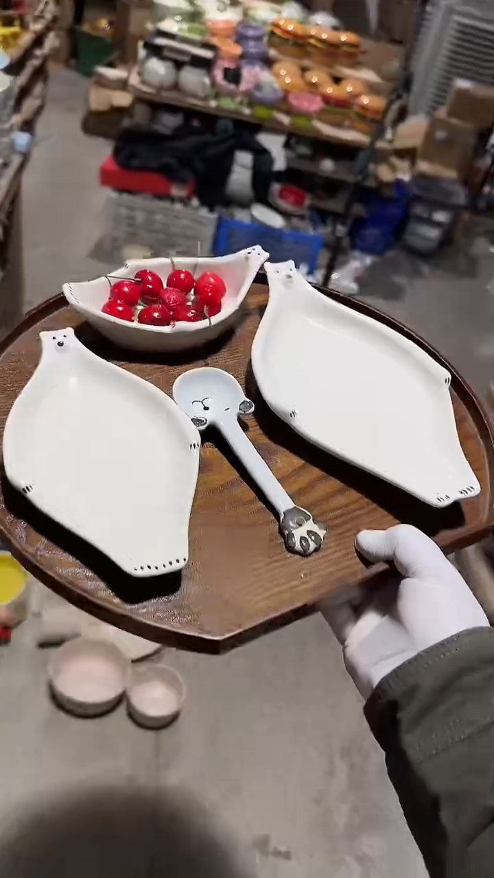 陶瓷北极熊4件套不带木托盘微瑕 凑满20元包邮