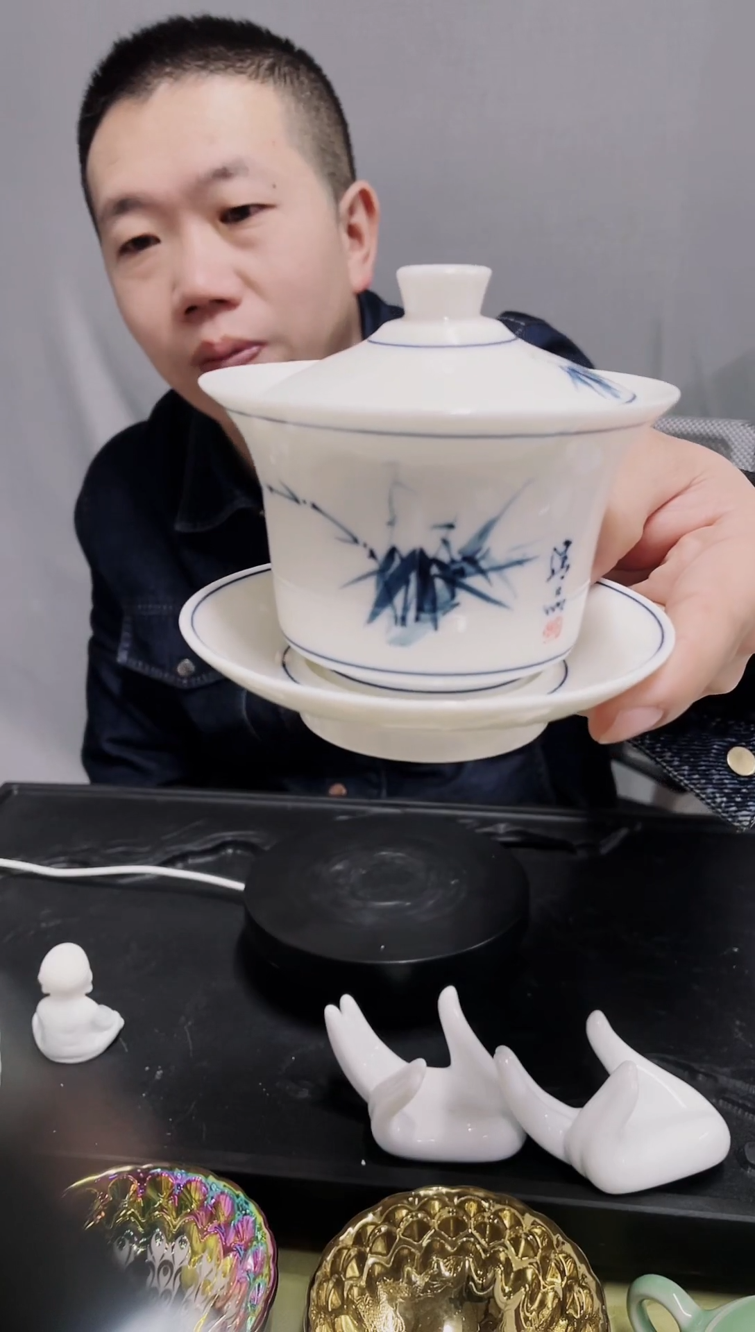 【闪购商品】【席欢李商城】手绘竹盖碗