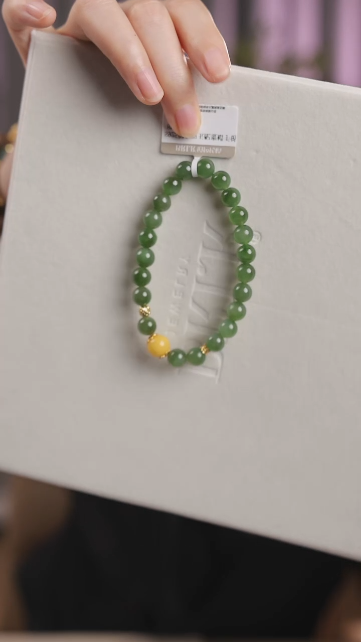 手链银S925镶嵌和田玉手串