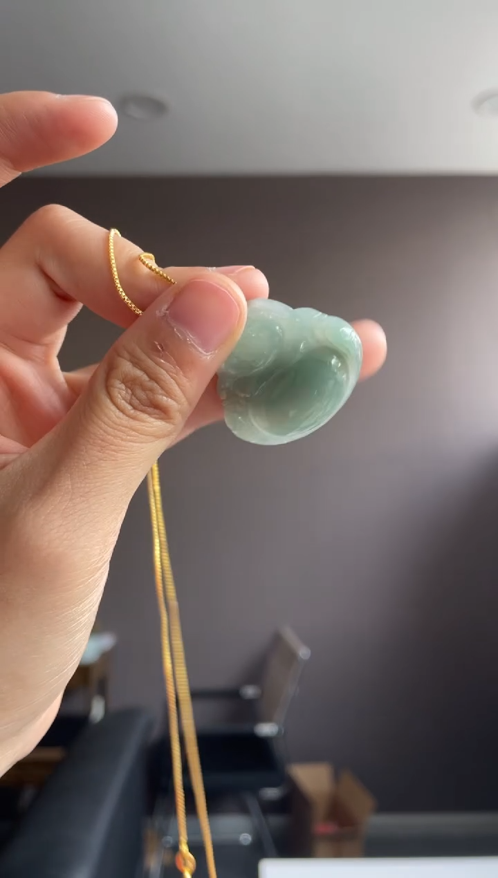 吊坠(不含链)18K金镶嵌翡翠天然缅甸A货翡翠