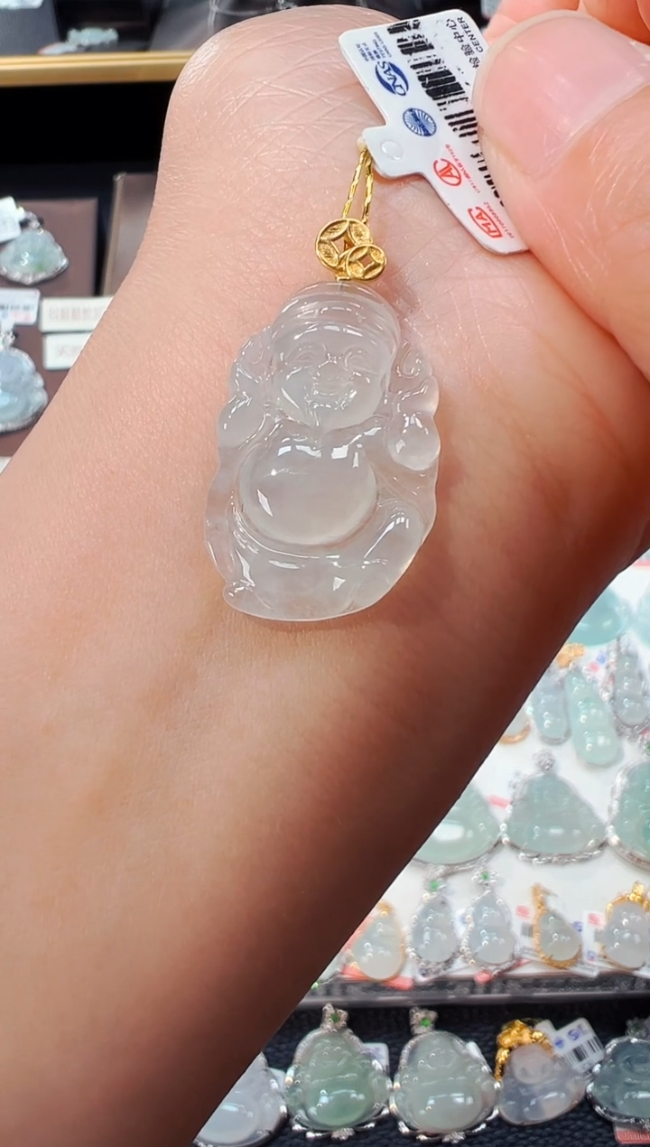 【闪购商品】翡翠吊坠(不含链)18K金镶嵌财神爷吊坠