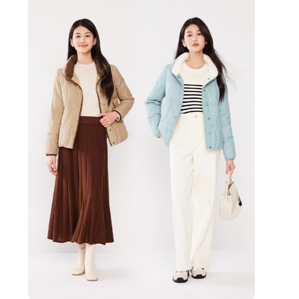 【晨粉专享价】珂思ELSEWHERE珂思撞色短款羽绒服女外套 ER00318K4