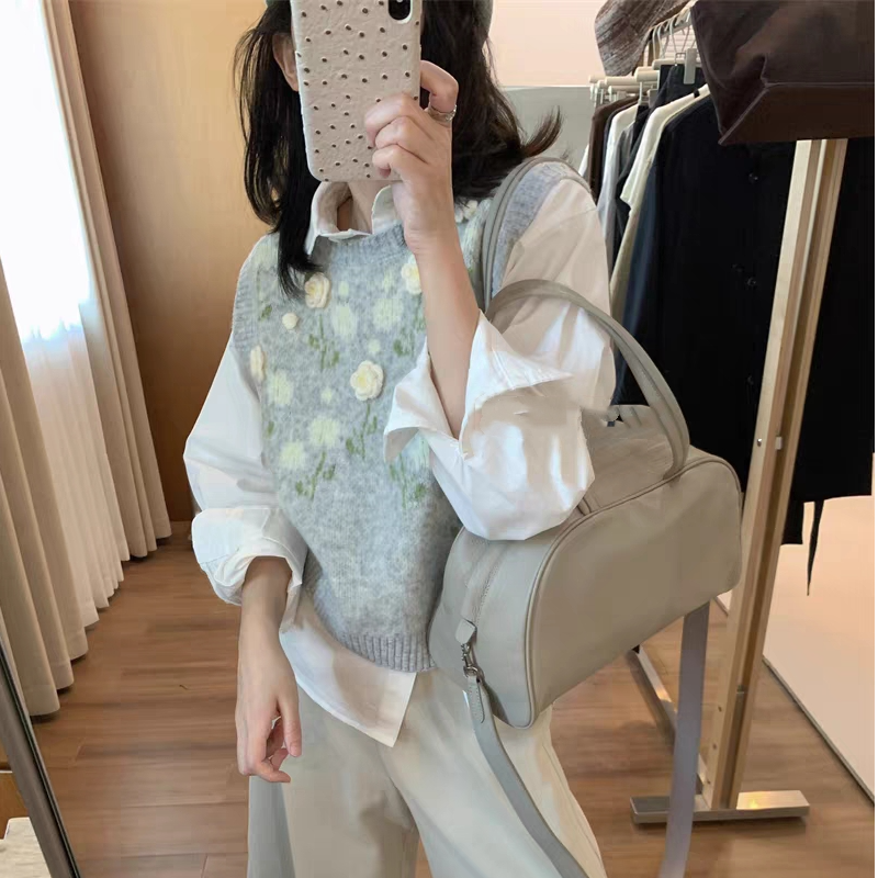 洋气长袖针织衬衫女2025秋新时尚宽松显瘦设计感百搭两件套上衣潮