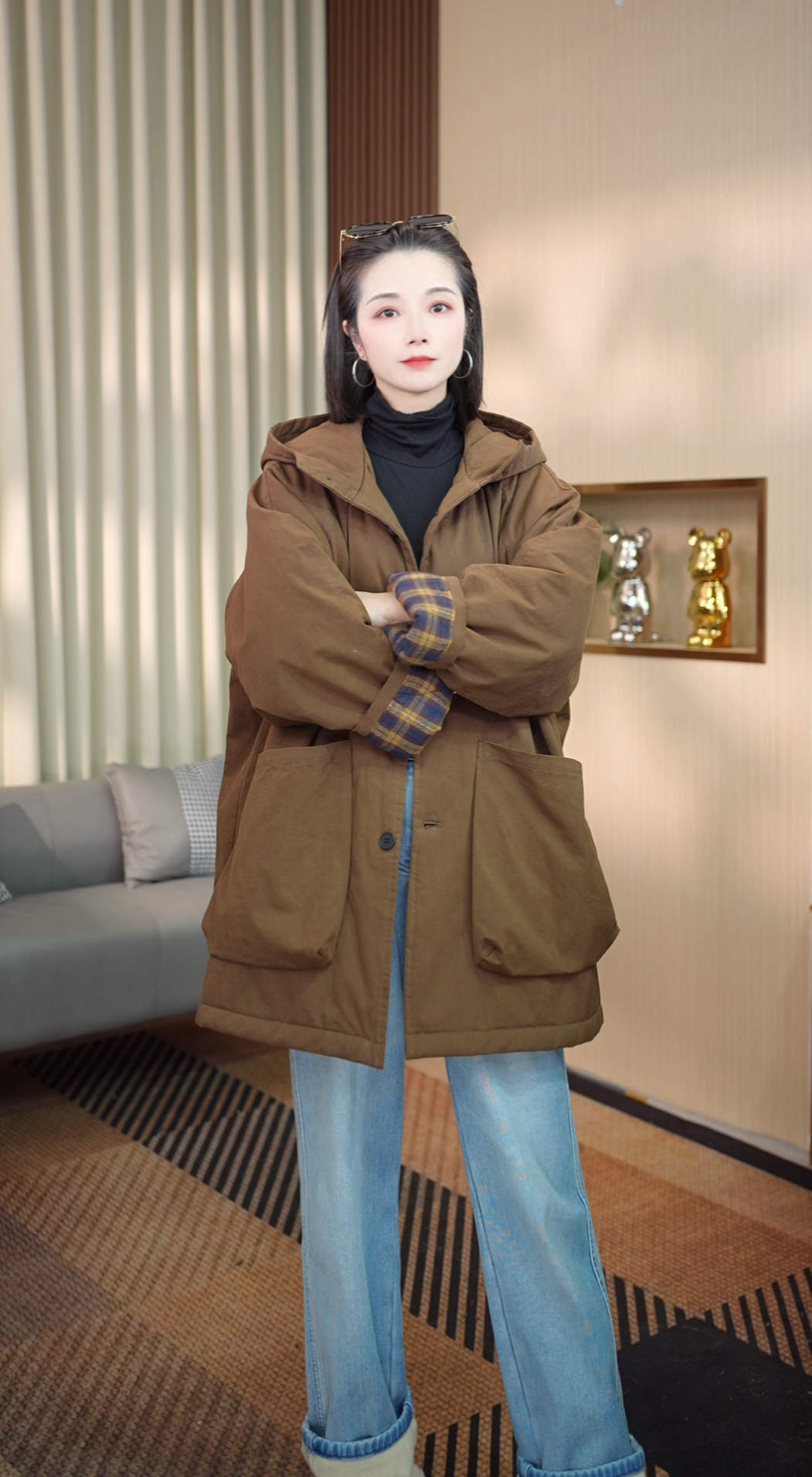 【李李私服】2025新款单穿中长款连帽女士棉衣纯色耐磨时尚经典厚款