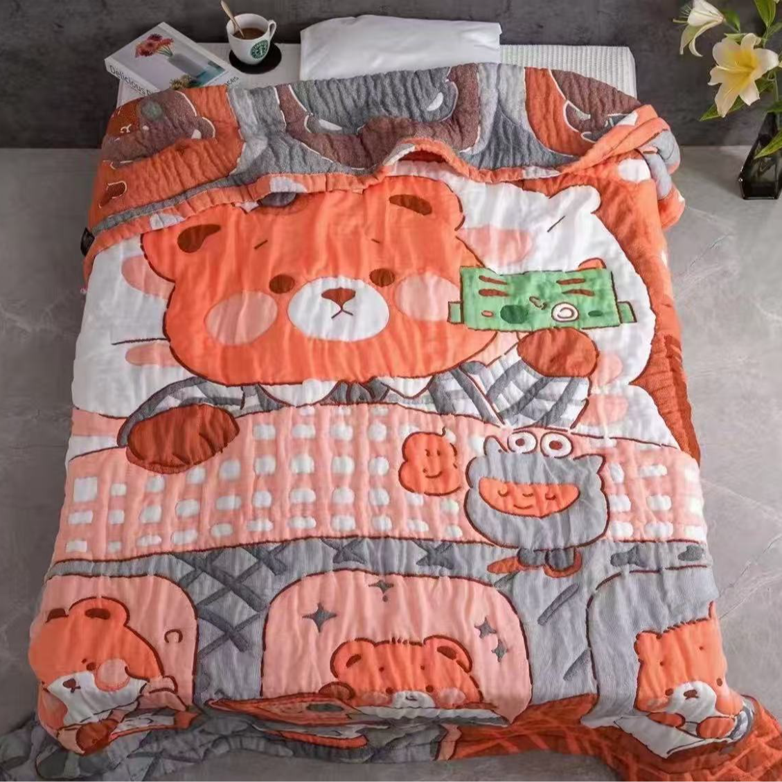 150*200zxb【相机小熊】卡通柔软棉泡芙被