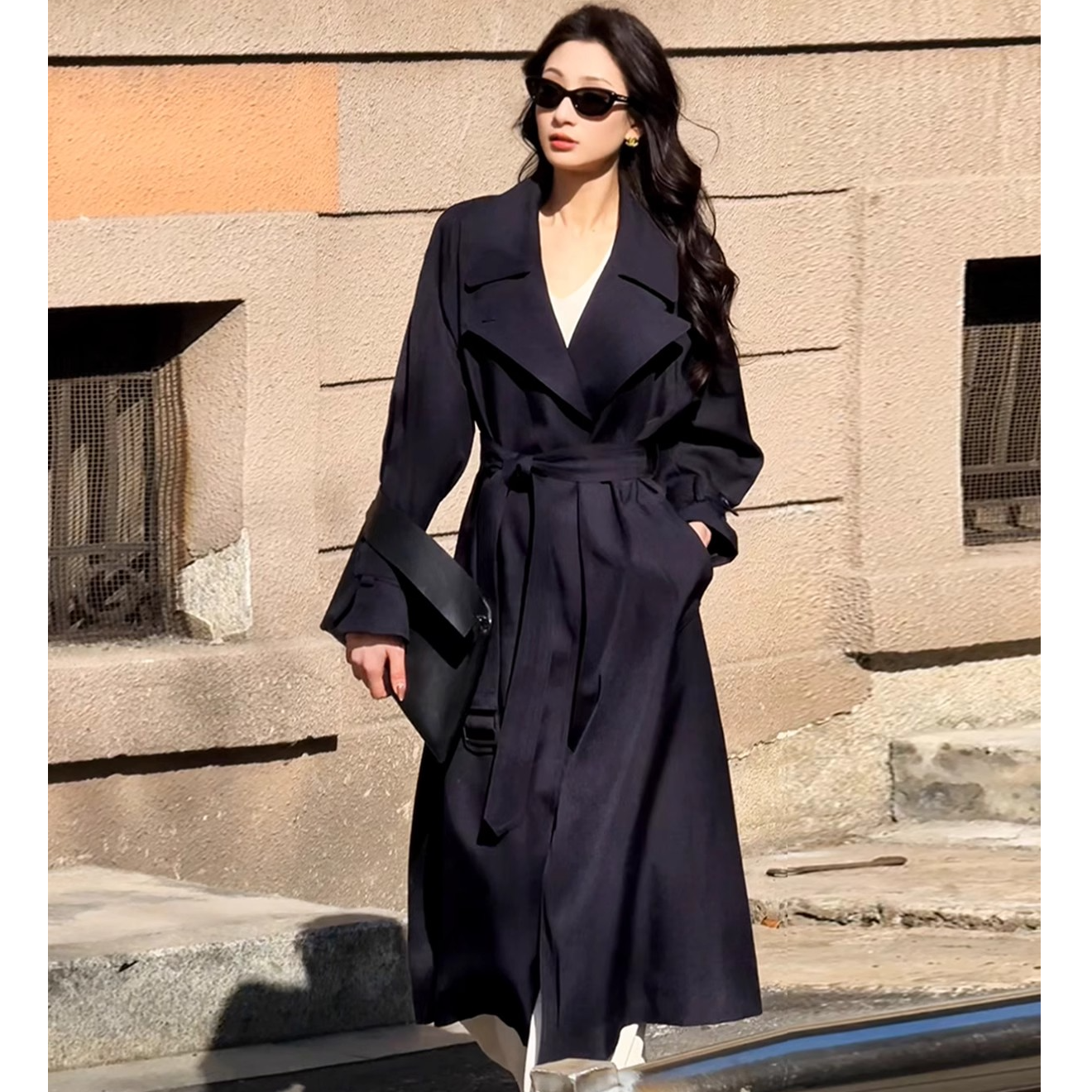 高级感风衣外套女中长款2025春秋新款显瘦显高翻领英伦风大衣休闲