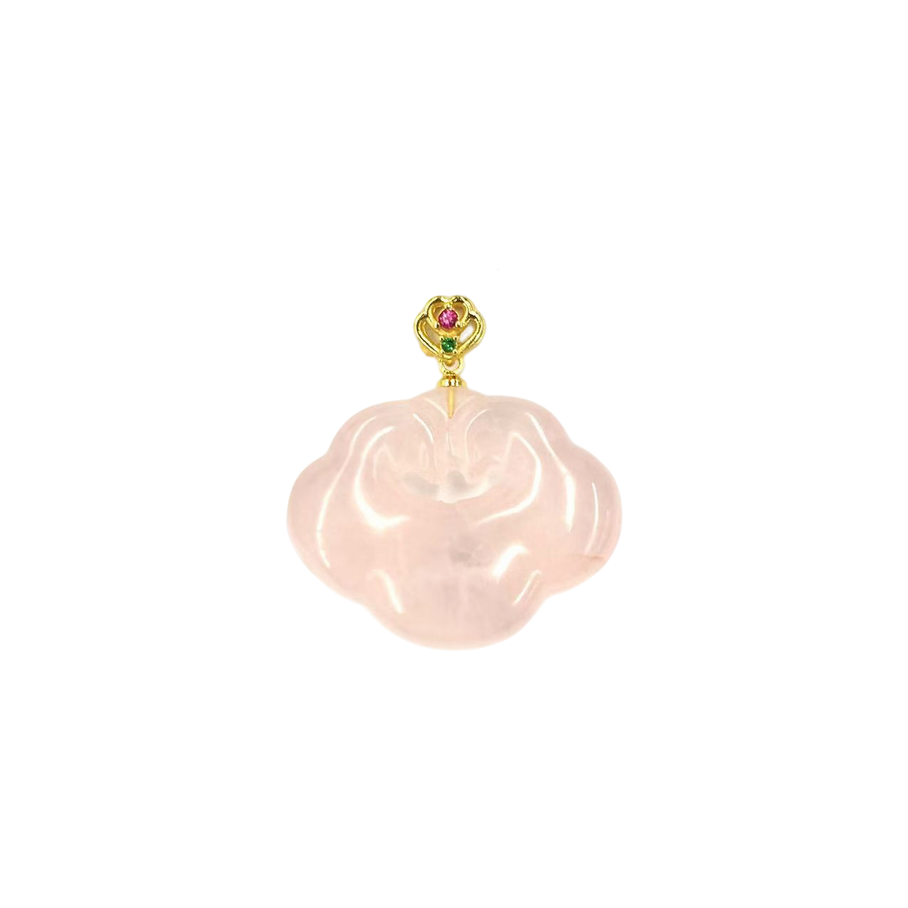 【符老板】c1385-国风设计款冰花芙蓉晶粉水晶如意吊坠-赠礼盒-赠链