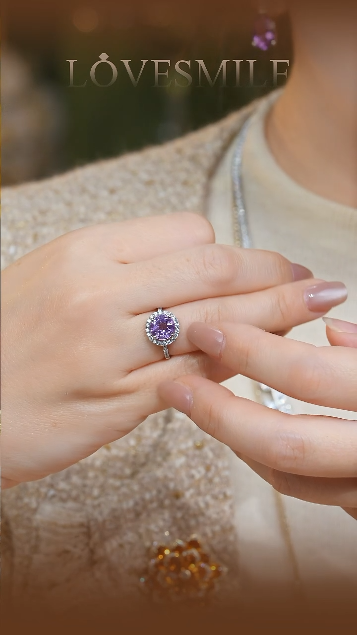 银S925镶嵌戒指紫晶圈口16号020
