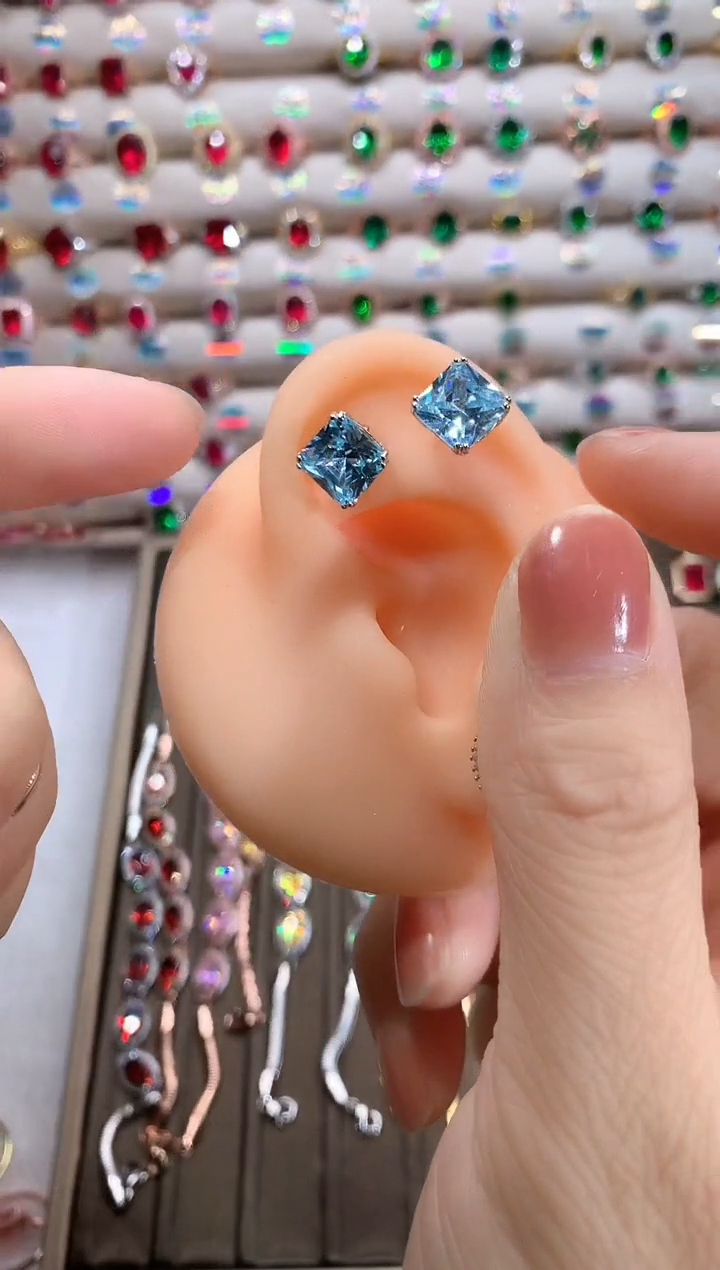 【闪购商品】海蓝宝石耳坠银S925镶嵌银色8