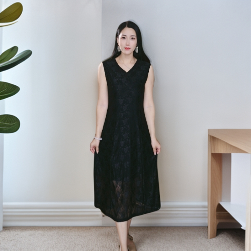 10947-夏季中老年连衣裙遮肉显瘦气质连衣裙裙妈妈装【G仓】