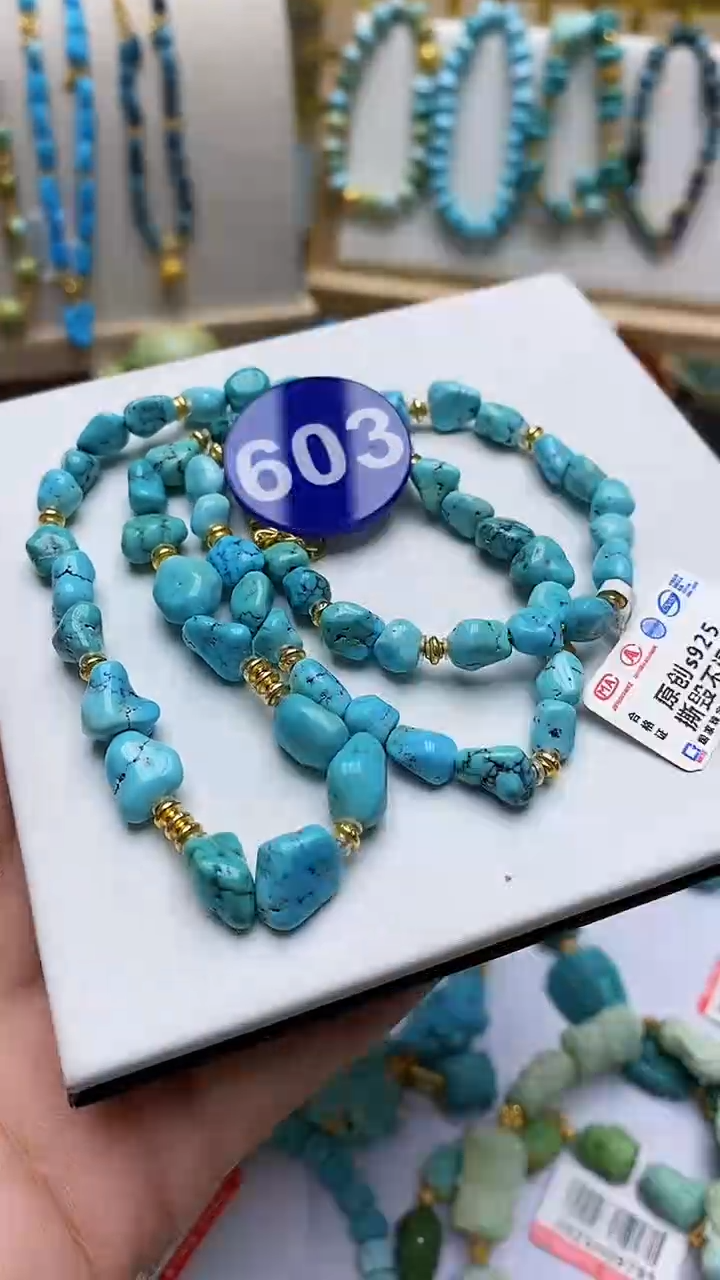 绿松石银S925镶嵌项链603