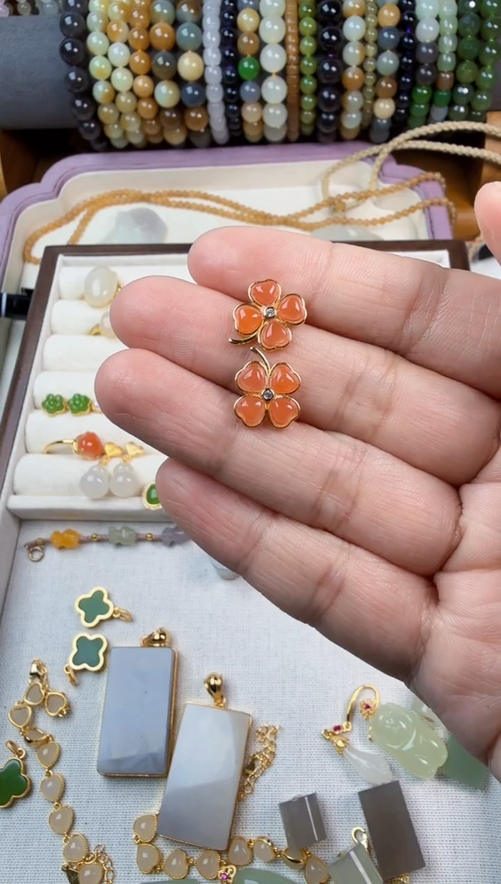 银S925镶嵌南红玛瑙耳饰落*耳钉