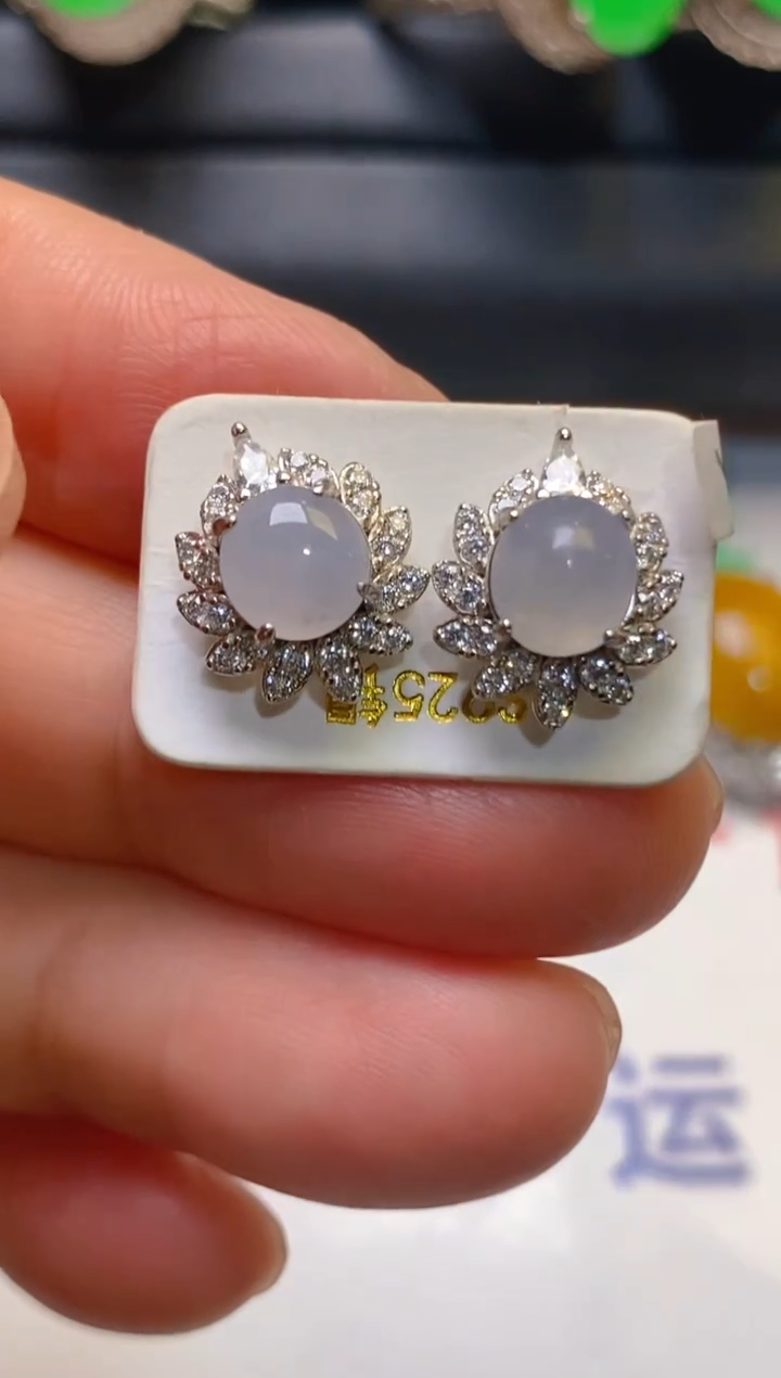 【闪购商品】翡翠耳饰银S925镶嵌天然A货翡翠1