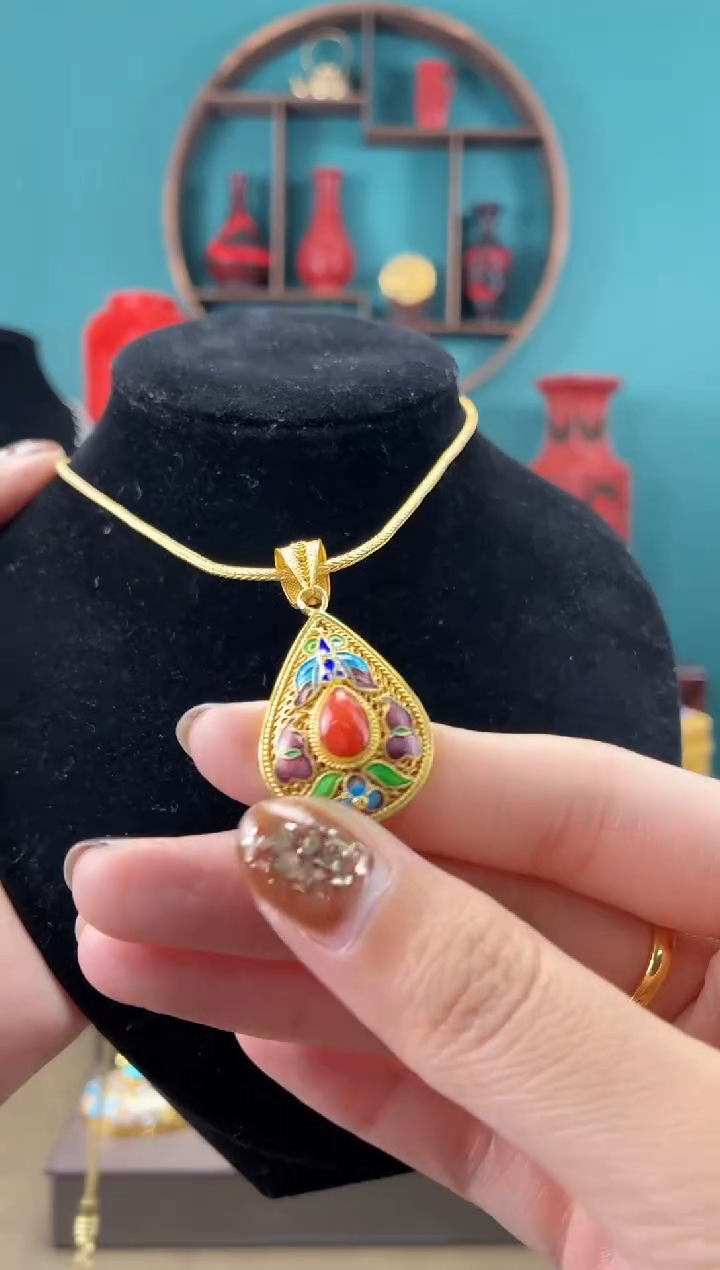 非遗手工花丝镶嵌吊坠