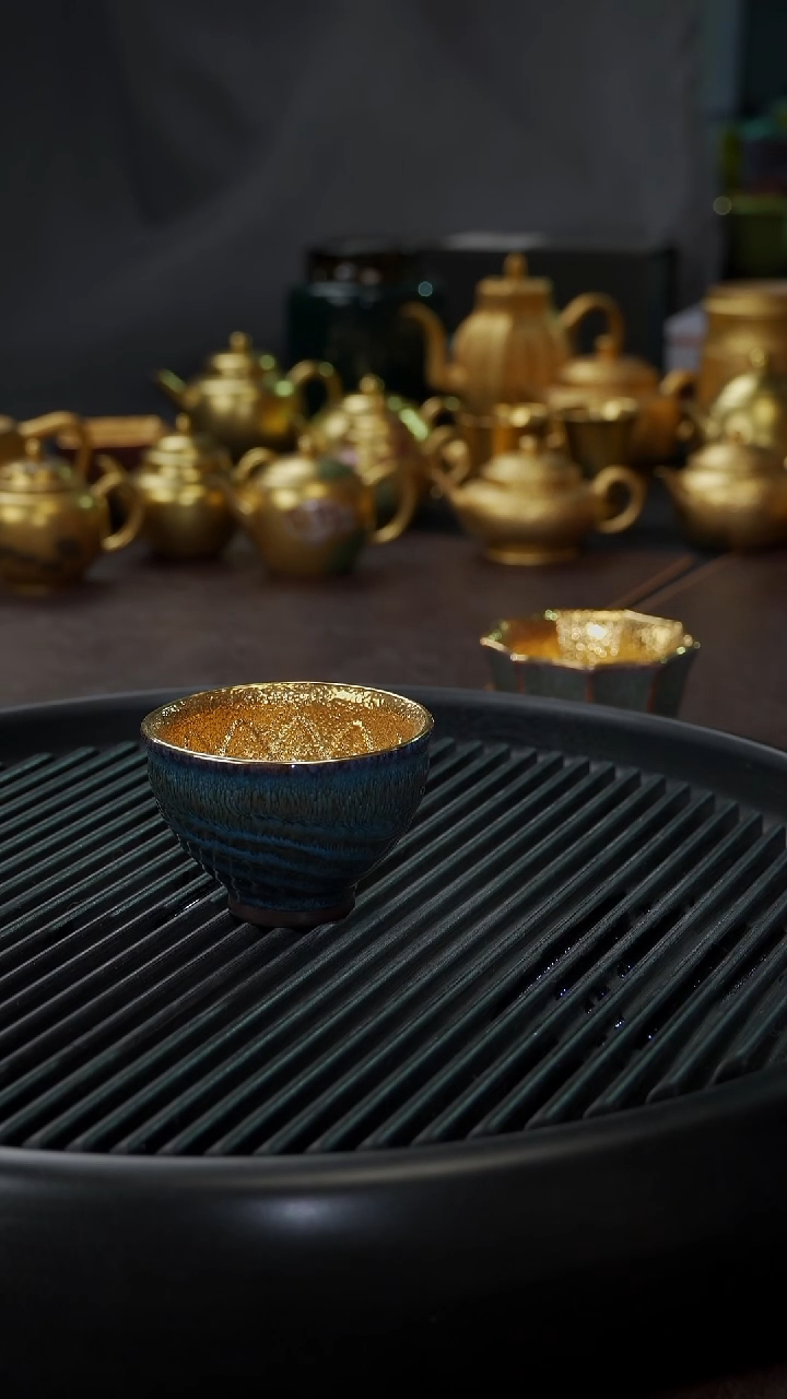 【闪购商品】杯【宜景窑天目釉蓝釉鎏金】般若菠萝蜜