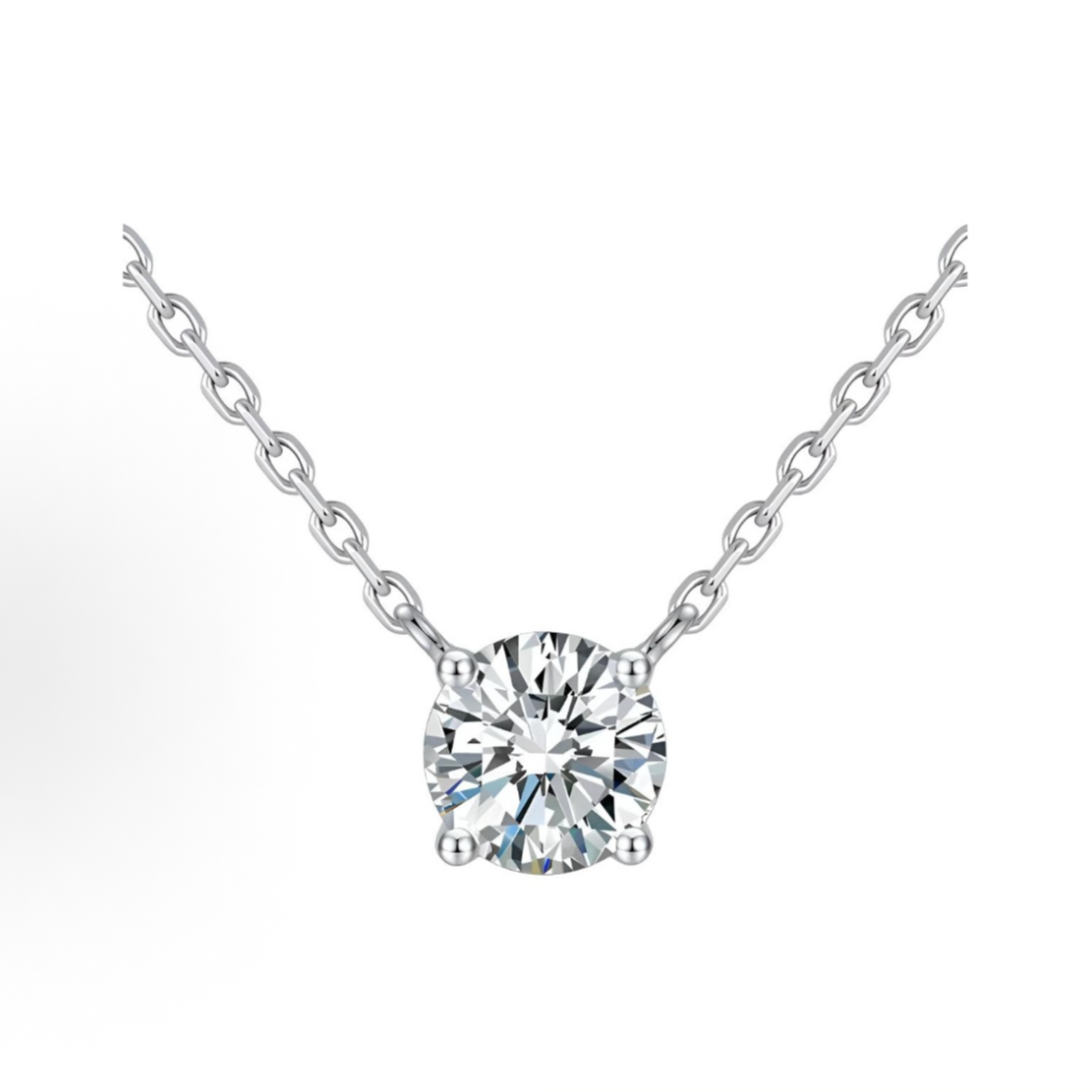 实验室培育钻石银镶培育钻石项链1克拉经典四爪