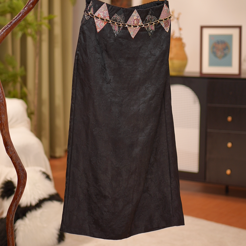 【贺贺专属】新中式百分百桑蚕丝气质日常显瘦国风半裙