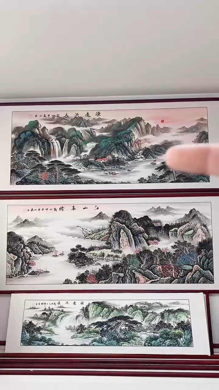 国画纯手绘国画山水215*85CM带框装饰字画