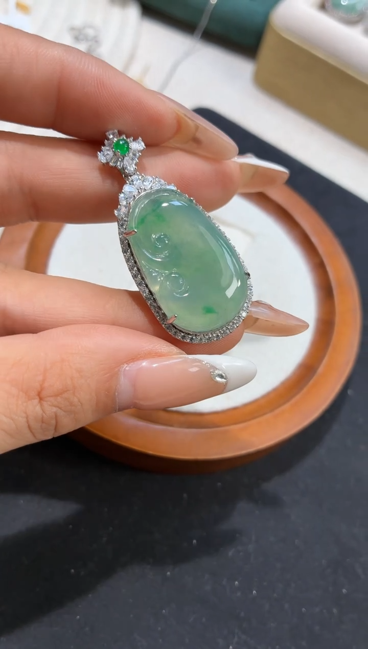 吊坠(不含链)银S925镶嵌翡翠【挽石珠宝】如意