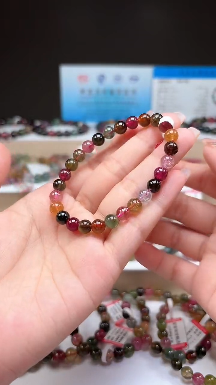 【闪购商品】碧玺手串未镶嵌6.8mm巴西老料玻璃体糖果色单圈手串