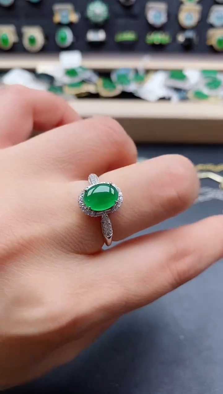 银S925镶嵌戒指翡翠1