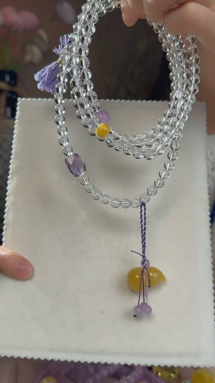 【闪购商品】水晶毛衣链未镶嵌天然白水晶斜挎8mm